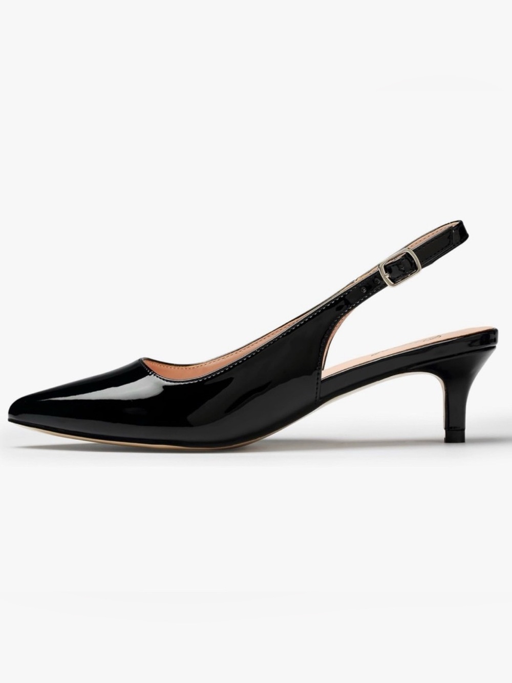Genshuo Black Patent Slingback Kitten Heel